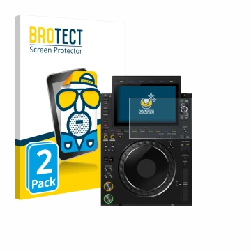 Vorderseite einer Produktverpackung mit dem Markenlogo BROTECT. Daneben ist das Gerät Pioneer CDJ 3000X mit dem zugehörigen Di