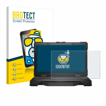 Vorderseite einer Produktverpackung mit dem Markenlogo BROTECT. Daneben ist das Gerät Dell Pro Rugged 14 Laptop mit dem zugehö