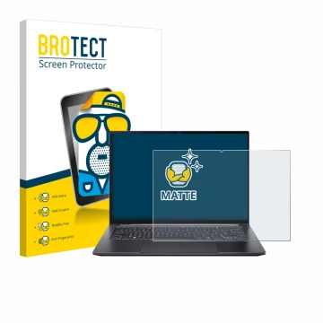 Vorderseite einer Produktverpackung mit dem Markenlogo BROTECT. Daneben ist das Gerät Acer Swift X 14 SFX14-73G Touch mit dem 