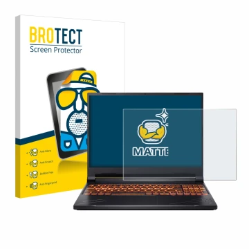 Vorderseite einer Produktverpackung mit dem Markenlogo BROTECT. Daneben ist das Gerät Acer Nitro V 16 mit dem zugehörigen Disp