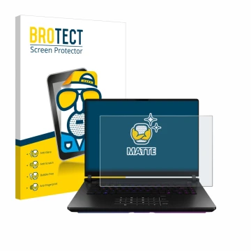 Vorderseite einer Produktverpackung mit dem Markenlogo BROTECT. Daneben ist das Gerät ASUS ROG Strix SCAR 18 2025 mit dem zuge