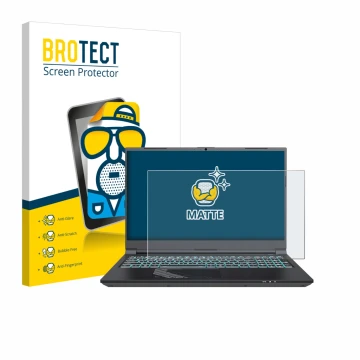 Vorderseite einer Produktverpackung mit dem Markenlogo BROTECT. Daneben ist das Gerät Gigabyte G5 2024 mit dem zugehörigen Dis