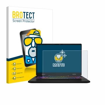 Vorderseite einer Produktverpackung mit dem Markenlogo BROTECT. Daneben ist das Gerät MSI Vector 16 HX AI mit dem zugehörigen 