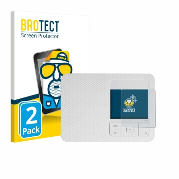 Vorderseite einer Produktverpackung mit dem Markenlogo BROTECT. Daneben ist das Gerät Canon Selphy CP1500 Mini mit dem zugehör