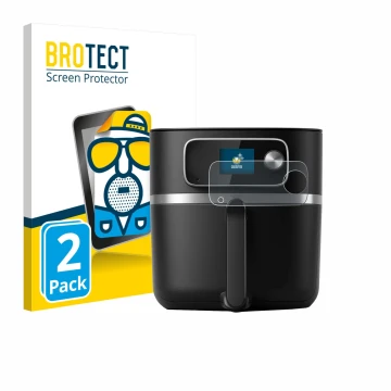 Vorderseite einer Produktverpackung mit dem Markenlogo BROTECT. Daneben ist das Gerät Philips Airfryer HD9880/90 mit dem zugeh