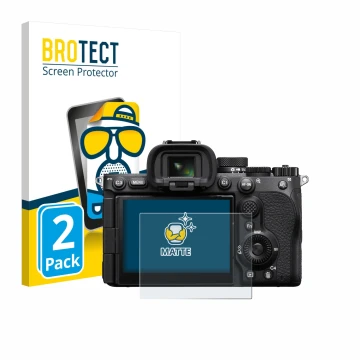 Vorderseite einer Produktverpackung mit dem Markenlogo BROTECT. Daneben ist das Gerät Sony Alpha 7 V (ILCE-7M5) mit dem zugehö