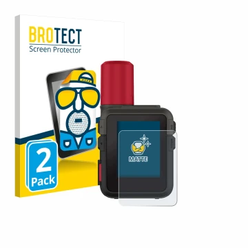Vorderseite einer Produktverpackung mit dem Markenlogo BROTECT. Daneben ist das Gerät Garmin inReach Mini 3 Plus mit dem zugeh