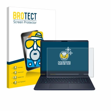 Vorderseite einer Produktverpackung mit dem Markenlogo BROTECT. Daneben ist das Gerät Dell Alienware 16X mit dem zugehörigen D