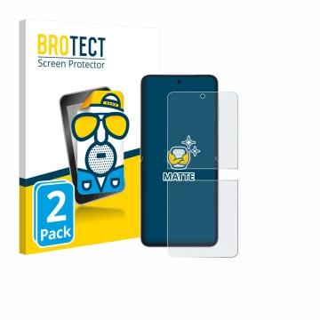 Vorderseite einer Produktverpackung mit dem Markenlogo BROTECT. Daneben ist das Gerät Honor Magic V Flip 2 mit dem zugehörigen