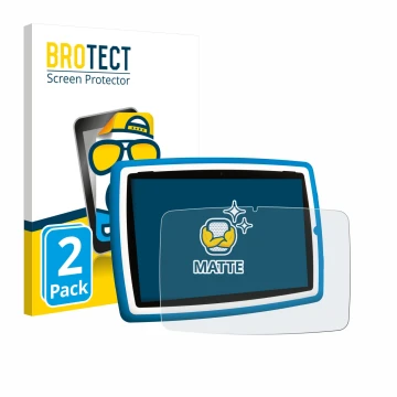 Vorderseite einer Produktverpackung mit dem Markenlogo BROTECT. Daneben ist das Gerät Lisciani Mio Tab 10 Tutor XL mit dem zug