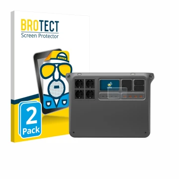 Vorderseite einer Produktverpackung mit dem Markenlogo BROTECT. Daneben ist das Gerät DJI Power 2000 mit dem zugehörigen Displ