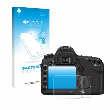 Vorderseite einer Produktverpackung mit dem Markenlogo upscreen. Daneben ist das Gerät Canon EOS 5D Mark II mit dem zugehörige