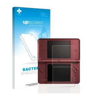 Vorderseite einer Produktverpackung mit dem Markenlogo upscreen. Daneben ist das Gerät Nintendo DSi XL mit dem zugehörigen Dis