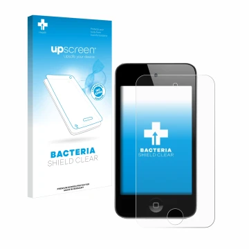 Vorderseite einer Produktverpackung mit dem Markenlogo upscreen. Daneben ist das Gerät Apple iPod Touch (4. Gen.) mit dem zuge