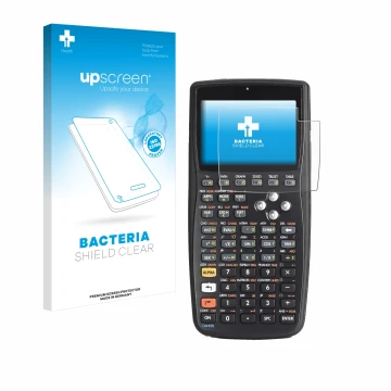 Vorderseite einer Produktverpackung mit dem Markenlogo upscreen. Daneben ist das Gerät HP 50g F2229AA#UUZ mit dem zugehörigen 