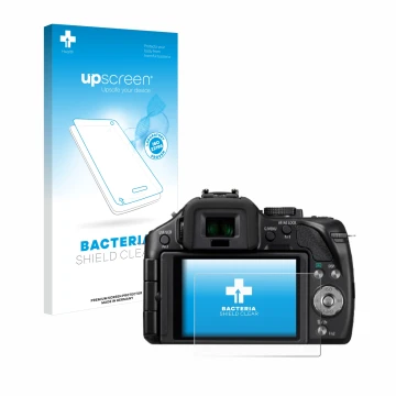 Vorderseite einer Produktverpackung mit dem Markenlogo upscreen. Daneben ist das Gerät Panasonic Lumix DMC-G5 mit dem zugehöri