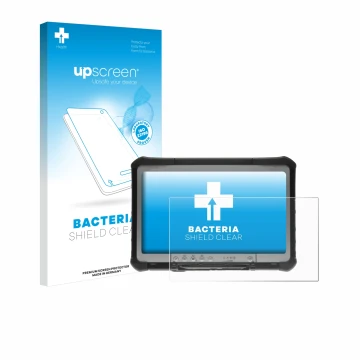 Vorderseite einer Produktverpackung mit dem Markenlogo upscreen. Daneben ist das Gerät Panasonic Toughbook CF-D1 mit dem zugeh