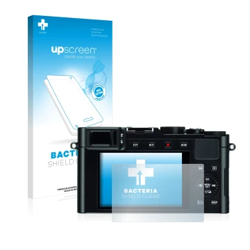 Vorderseite einer Produktverpackung mit dem Markenlogo upscreen. Daneben ist das Gerät Leica D-Lux (Typ 109) mit dem zugehörig