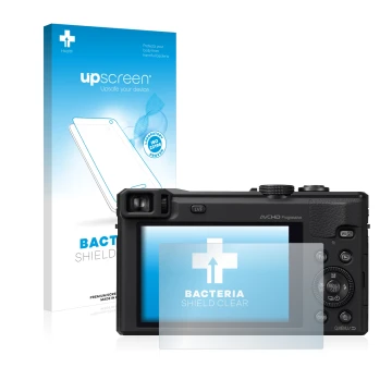 Vorderseite einer Produktverpackung mit dem Markenlogo upscreen. Daneben ist das Gerät Panasonic Lumix DMC-TZ61 mit dem zugehö