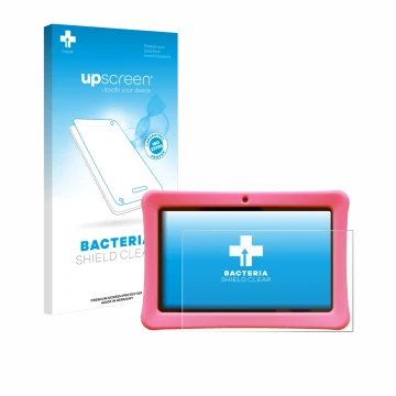 Vorderseite einer Produktverpackung mit dem Markenlogo upscreen. Daneben ist das Gerät Contixo Kids 7