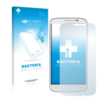 Vorderseite einer Produktverpackung mit dem Markenlogo upscreen. Daneben ist das Gerät Alcatel One Touch Pop C7 7040E mit dem 