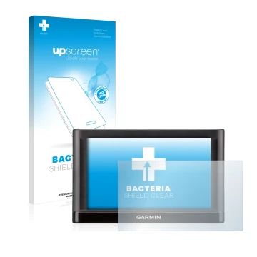 Vorderseite einer Produktverpackung mit dem Markenlogo upscreen. Daneben ist das Gerät Garmin nüvi 55LT mit dem zugehörigen Di
