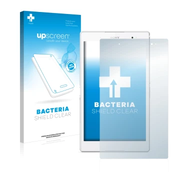Vorderseite einer Produktverpackung mit dem Markenlogo upscreen. Daneben ist das Gerät Sony Xperia Z3 Tablet Compact SGP621 mi