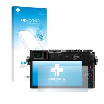 Vorderseite einer Produktverpackung mit dem Markenlogo upscreen. Daneben ist das Gerät Panasonic Lumix DMC-GM5 mit dem zugehör