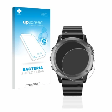 Vorderseite einer Produktverpackung mit dem Markenlogo upscreen. Daneben ist das Gerät Garmin Fenix 3 mit dem zugehörigen Disp