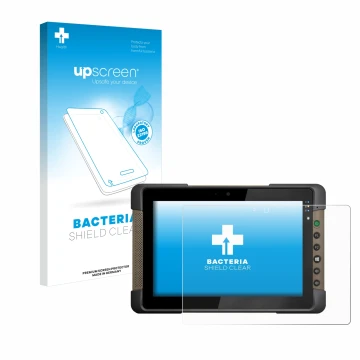 Vorderseite einer Produktverpackung mit dem Markenlogo upscreen. Daneben ist das Gerät Getac T800 mit dem zugehörigen Displays