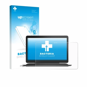 Vorderseite einer Produktverpackung mit dem Markenlogo upscreen. Daneben ist das Gerät Dell Latitude 13 7350 mit dem zugehörig