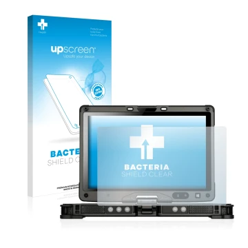 Vorderseite einer Produktverpackung mit dem Markenlogo upscreen. Daneben ist das Gerät Getac V110 mit dem zugehörigen Displays