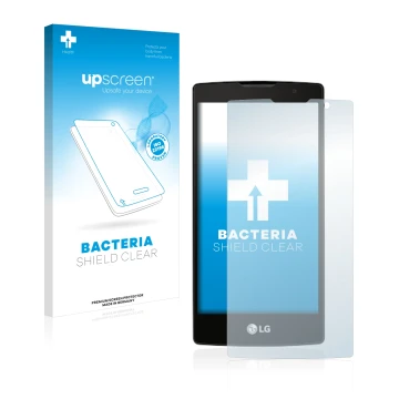 Vorderseite einer Produktverpackung mit dem Markenlogo upscreen. Daneben ist das Gerät LG Logos mit dem zugehörigen Displaysch