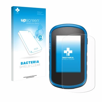 Vorderseite einer Produktverpackung mit dem Markenlogo upscreen. Daneben ist das Gerät Garmin eTrex Touch 35 mit dem zugehörig