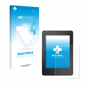 Vorderseite einer Produktverpackung mit dem Markenlogo upscreen. Daneben ist das Gerät Amazon Kindle Paperwhite 2015 (7. Gen.)
