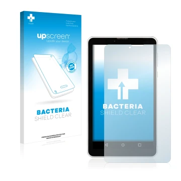 Vorderseite einer Produktverpackung mit dem Markenlogo upscreen. Daneben ist das Gerät Chuwi Vi7 mit dem zugehörigen Displaysc