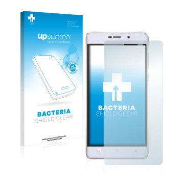 Vorderseite einer Produktverpackung mit dem Markenlogo upscreen. Daneben ist das Gerät Gionee Marathon M4 mit dem zugehörigen 