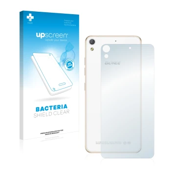 Vorderseite einer Produktverpackung mit dem Markenlogo upscreen. Daneben ist das Gerät Gionee Elife S5.1 Pro (Rückseite) mit d