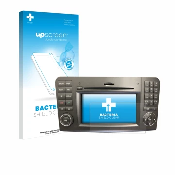 Vorderseite einer Produktverpackung mit dem Markenlogo upscreen. Daneben ist das Gerät Mercedes-Benz Comand APS 2.5 mit dem zu