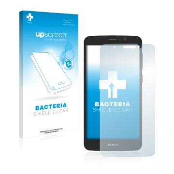 Vorderseite einer Produktverpackung mit dem Markenlogo upscreen. Daneben ist das Gerät Zopo Color S5.5 mit dem zugehörigen Dis