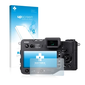 Vorderseite einer Produktverpackung mit dem Markenlogo upscreen. Daneben ist das Gerät Sigma SD Quattro mit dem zugehörigen Di