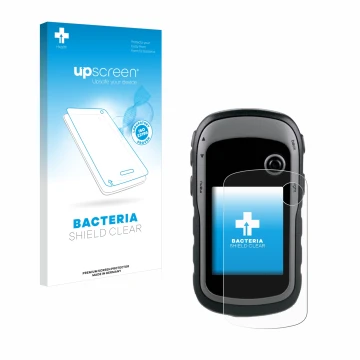 Vorderseite einer Produktverpackung mit dem Markenlogo upscreen. Daneben ist das Gerät Garmin eTrex 30x mit dem zugehörigen Di