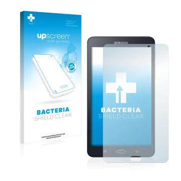Vorderseite einer Produktverpackung mit dem Markenlogo upscreen. Daneben ist das Gerät Samsung Galaxy J Max mit dem zugehörige