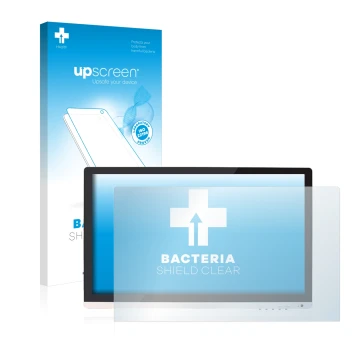 Vorderseite einer Produktverpackung mit dem Markenlogo upscreen. Daneben ist das Gerät Huion GT220 mit dem zugehörigen Display