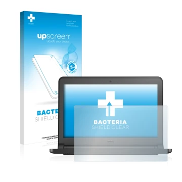 Vorderseite einer Produktverpackung mit dem Markenlogo upscreen. Daneben ist das Gerät Dell Latitude 13 3350 Touch mit dem zug