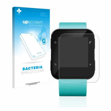 Vorderseite einer Produktverpackung mit dem Markenlogo upscreen. Daneben ist das Gerät Garmin Forerunner 35 mit dem zugehörige