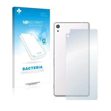 Vorderseite einer Produktverpackung mit dem Markenlogo upscreen. Daneben ist das Gerät Sony Xperia XA Ultra (Rückseite) mit de