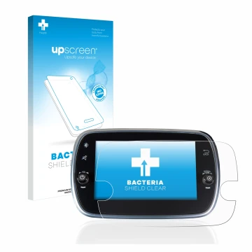 Vorderseite einer Produktverpackung mit dem Markenlogo upscreen. Daneben ist das Gerät Fiat 500 Abarth Uconnet 7