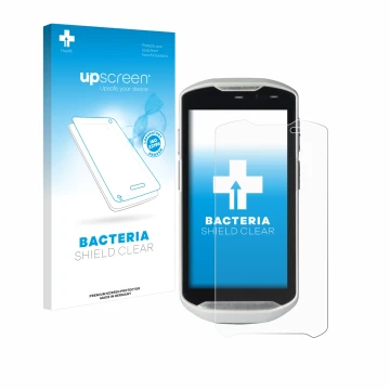 Vorderseite einer Produktverpackung mit dem Markenlogo upscreen. Daneben ist das Gerät Zebra TC51 mit dem zugehörigen Displays