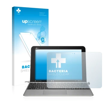 Vorderseite einer Produktverpackung mit dem Markenlogo upscreen. Daneben ist das Gerät ASUS Transformer Mini T102HA mit dem zu